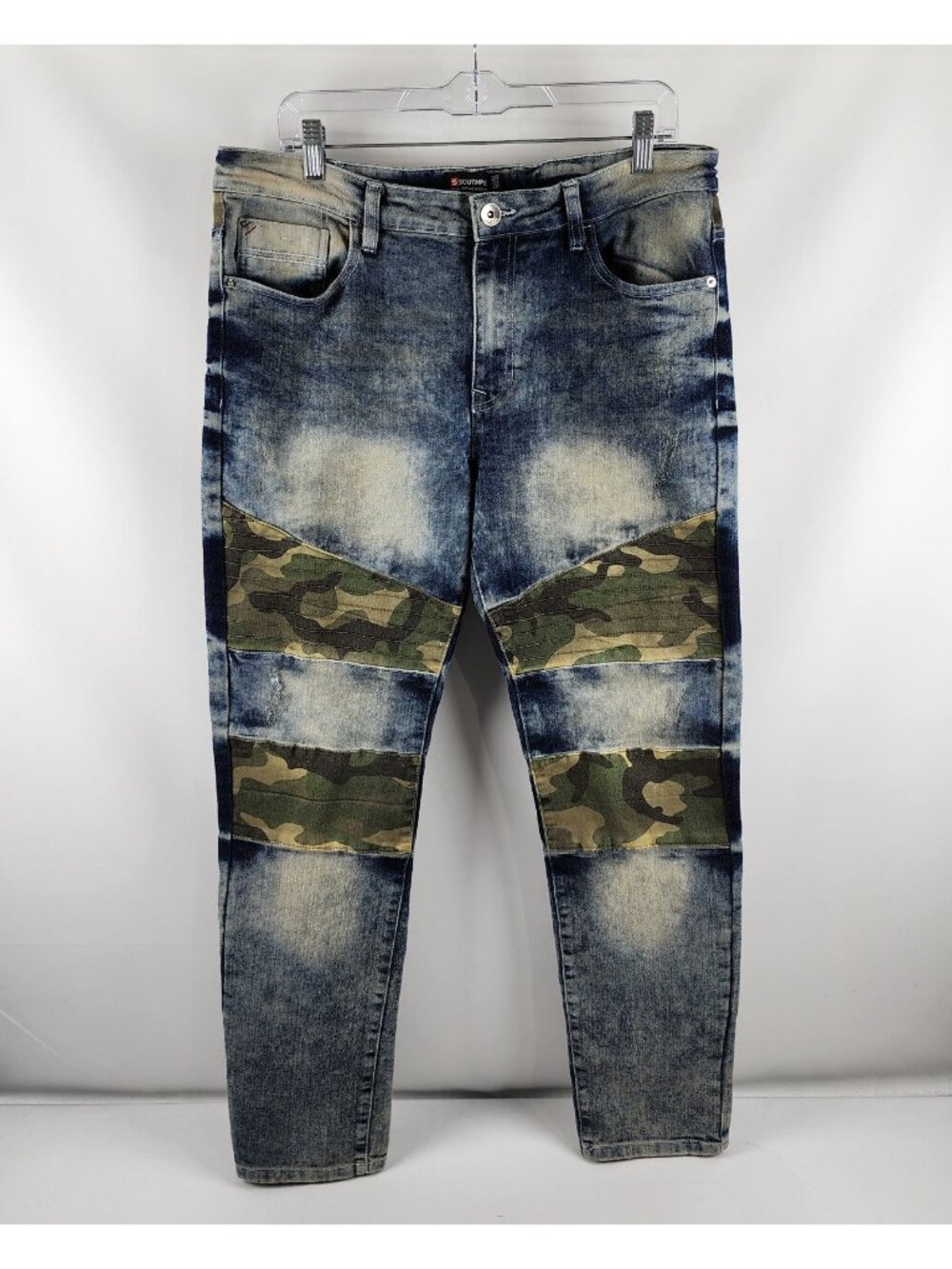 SouthPole Jeans Mens 36x32 Blue Camo Skinny Moto Stacked Acid Wash Hip Hop